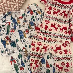 Hanna Andersson Colorful Village and Red Reindeer Pajama Set Bundle